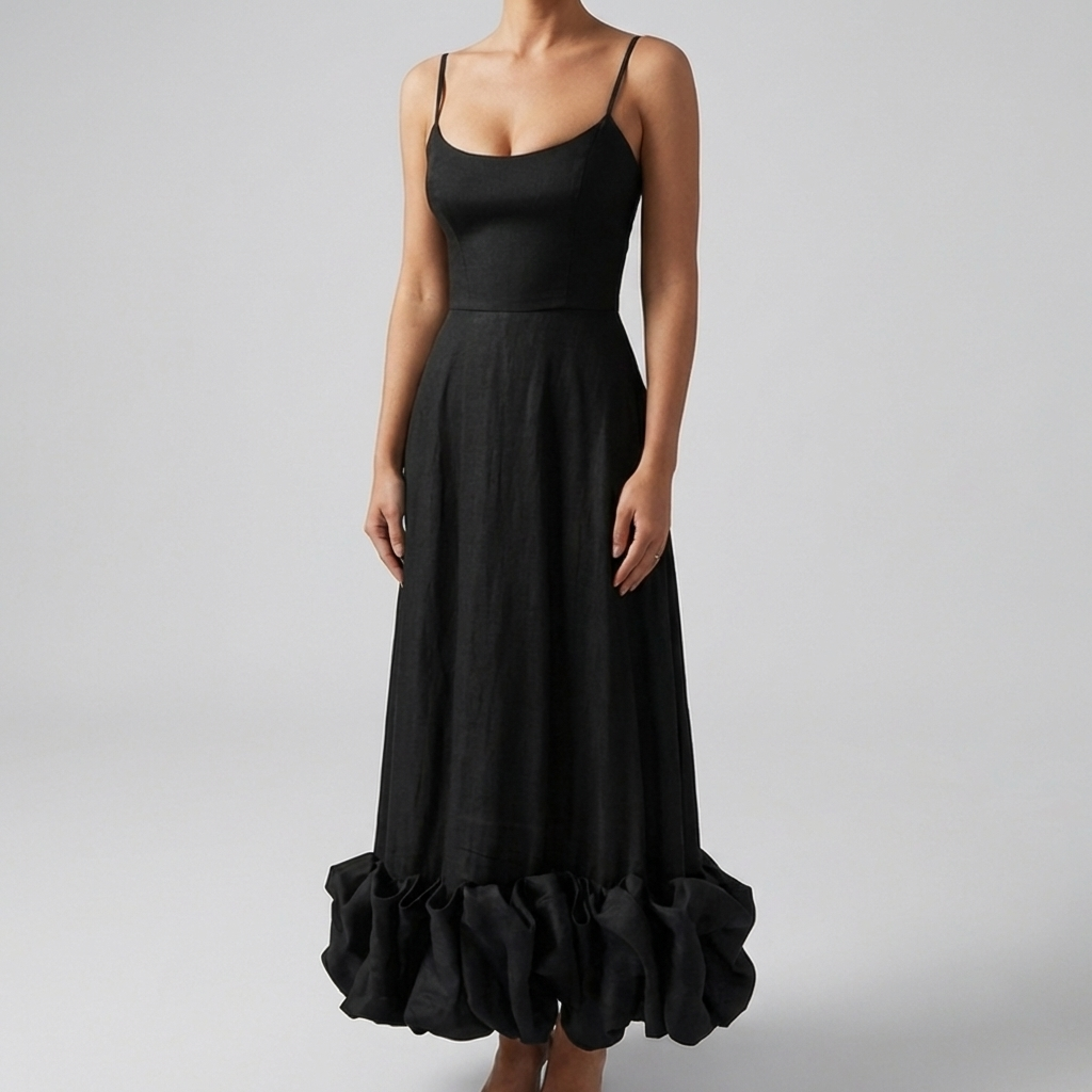 Vestido Midi Elegante de Noche con Volantes para Mujeres