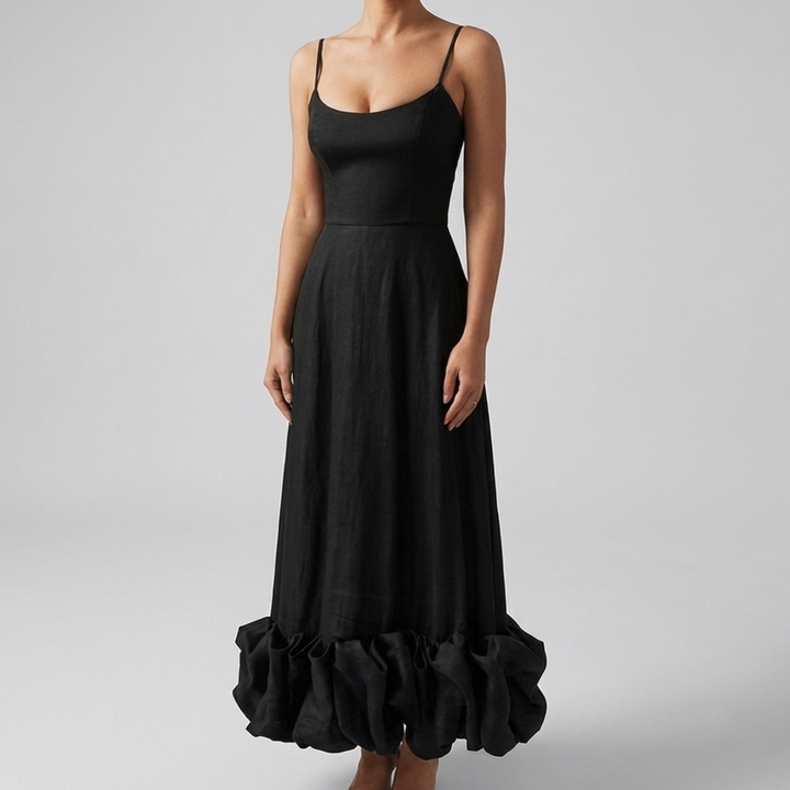 Vestido Midi Elegante de Noche con Volantes para Mujeres