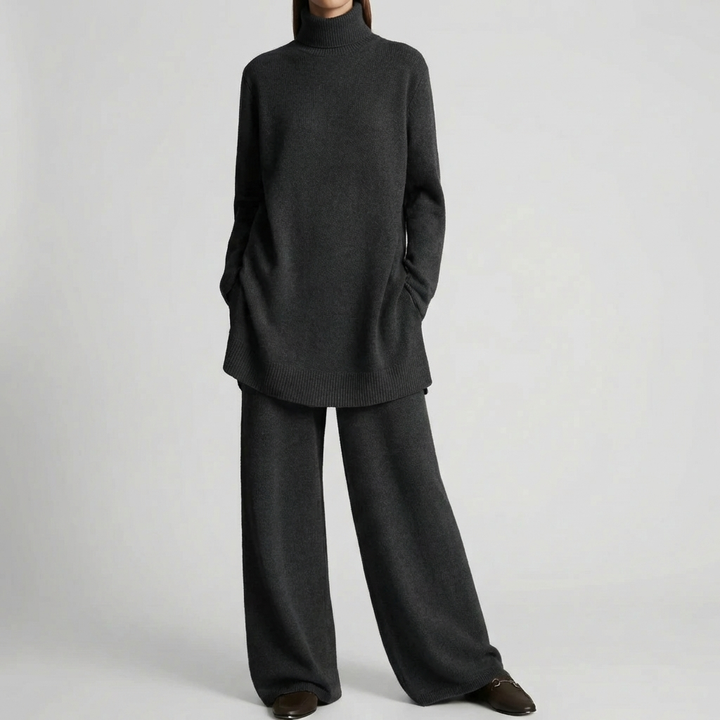 Conjunto de Suéter de Cuello Alto y Pantalones Anchos