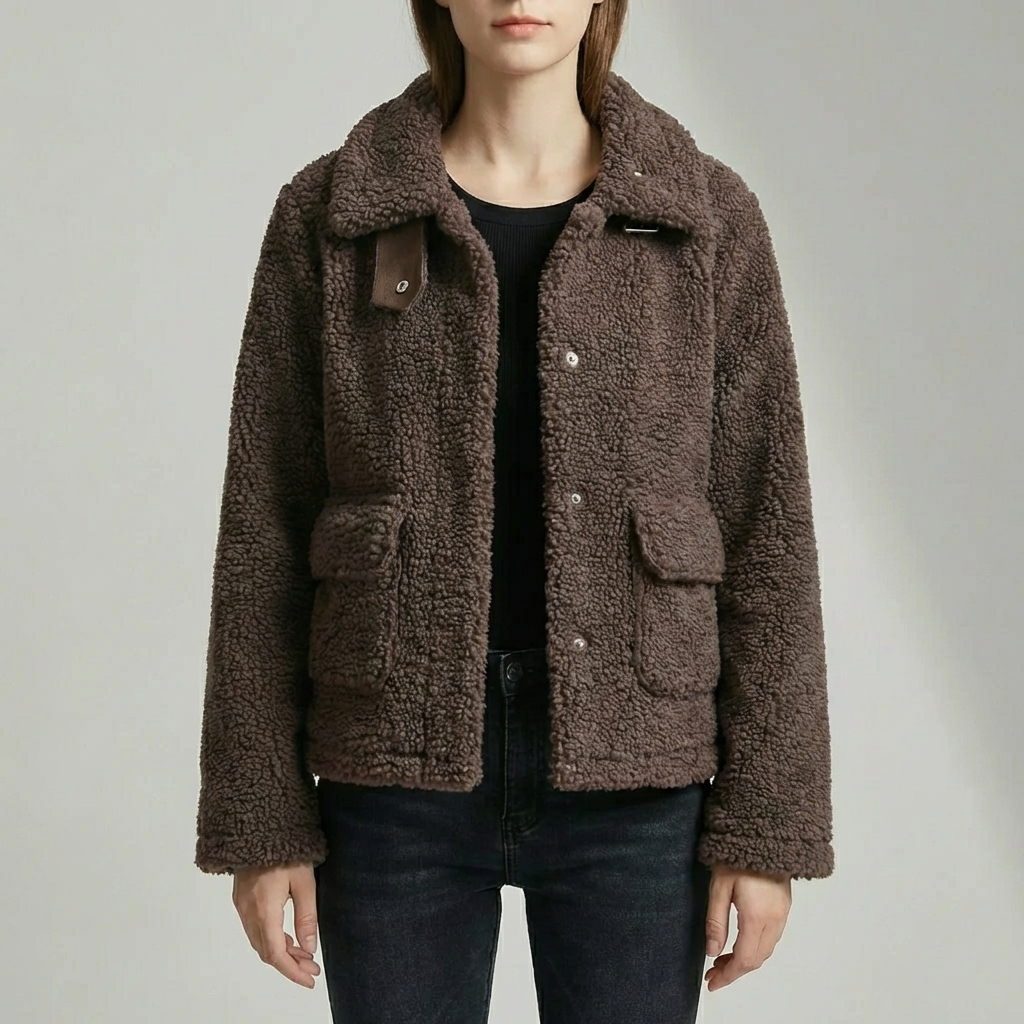 Chaqueta de Polar Teddy Recortada con Solapa