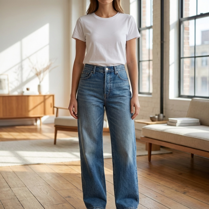 Jeans de Cintura Alta de Pierna Ancha para Mujeres