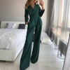 Mono de Cuello en V con Pantalones Anchos para Mujeres