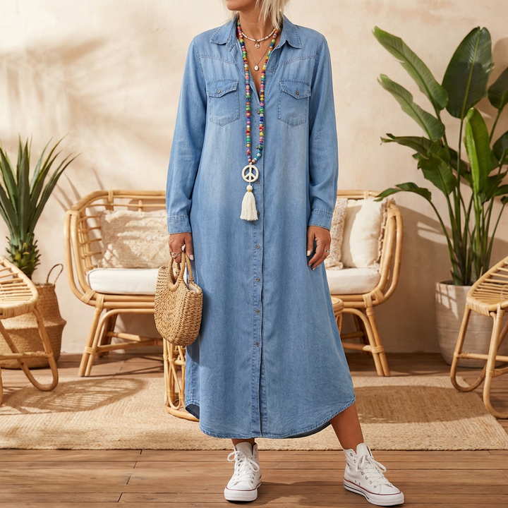 Vestido de Denim de Manga Larga para Mujeres