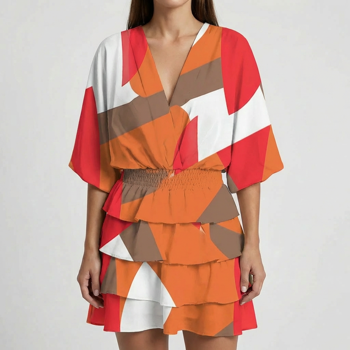 Vestido Mini Manga Batwing Cuello en V Profundo