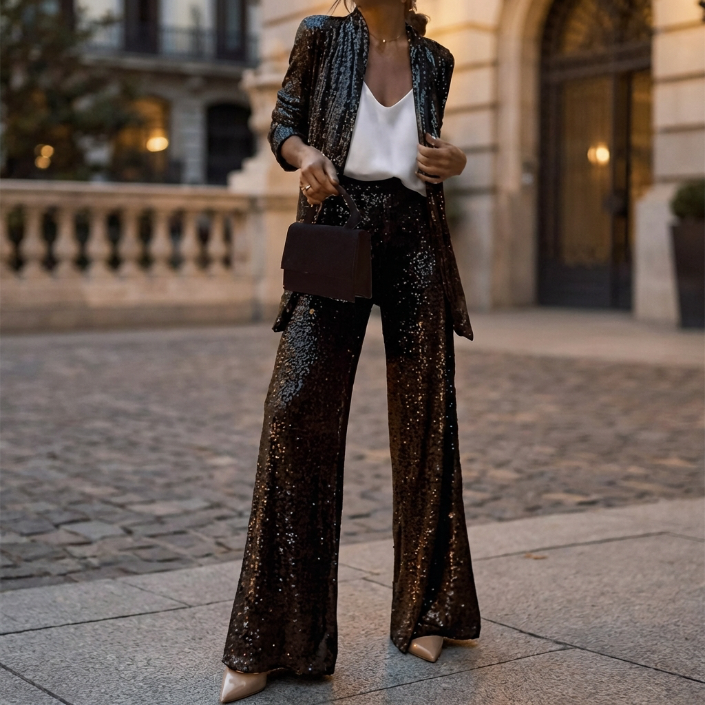 Conjunto de Lentejuelas de Dos Piezas para Mujeres