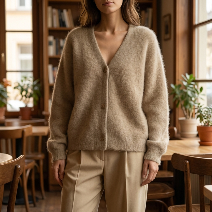 Cardigan de Punto con Botones en Frente Grande para Mujeres
