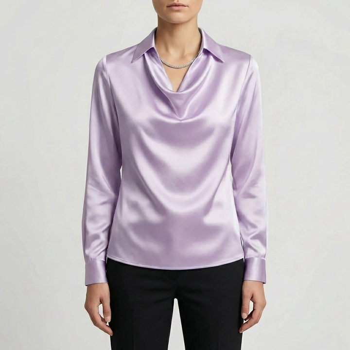 Blusa de Cuello Cascada de Manga Larga