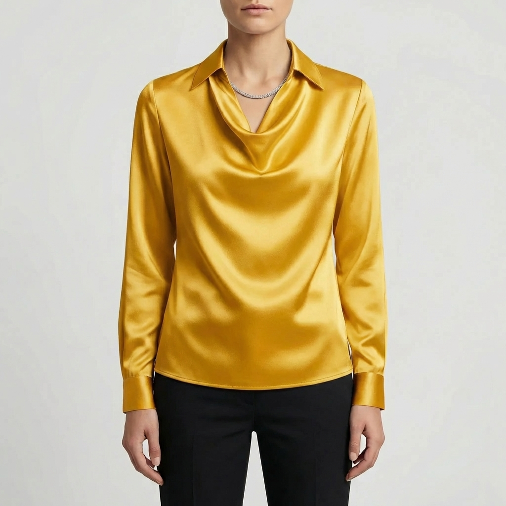 Blusa de Cuello Cascada de Manga Larga