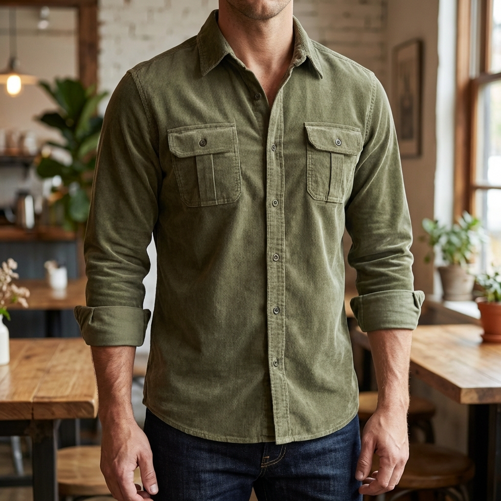Camisas de Corduroy de Mangas Largas para Hombres
