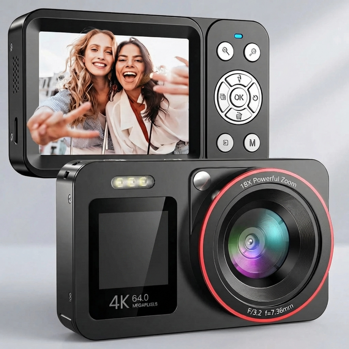 Cámara Digital 4K Compacta de Doble Pantalla