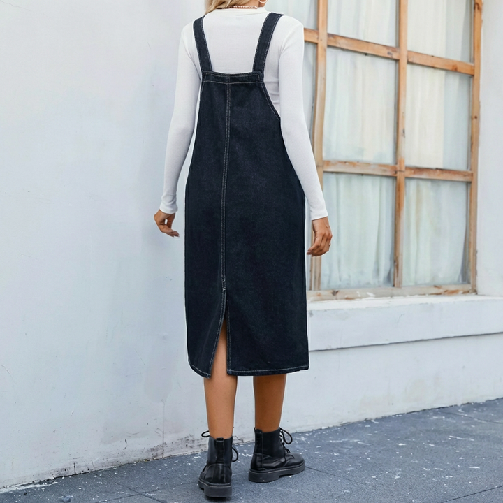 Vestido Pinafore Midi de Mezclilla para Mujeres