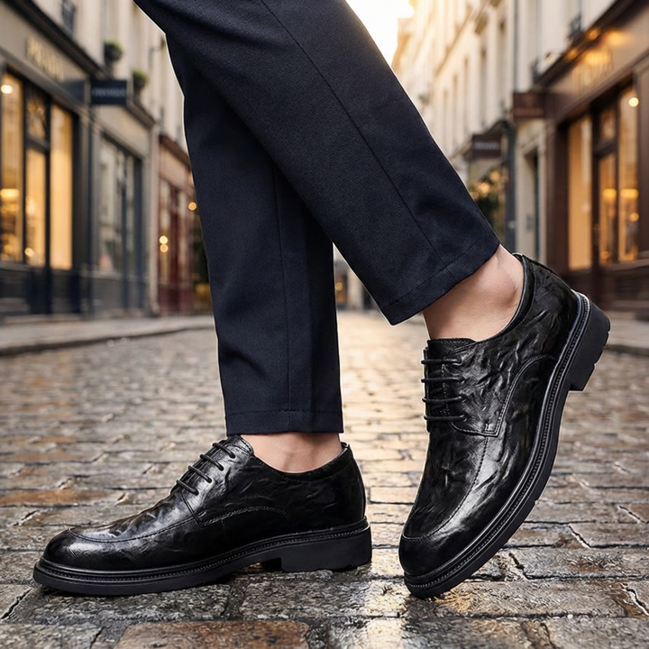 Zapatos Oxford Cerrados con Cordones de Grano de Mano para Hombres