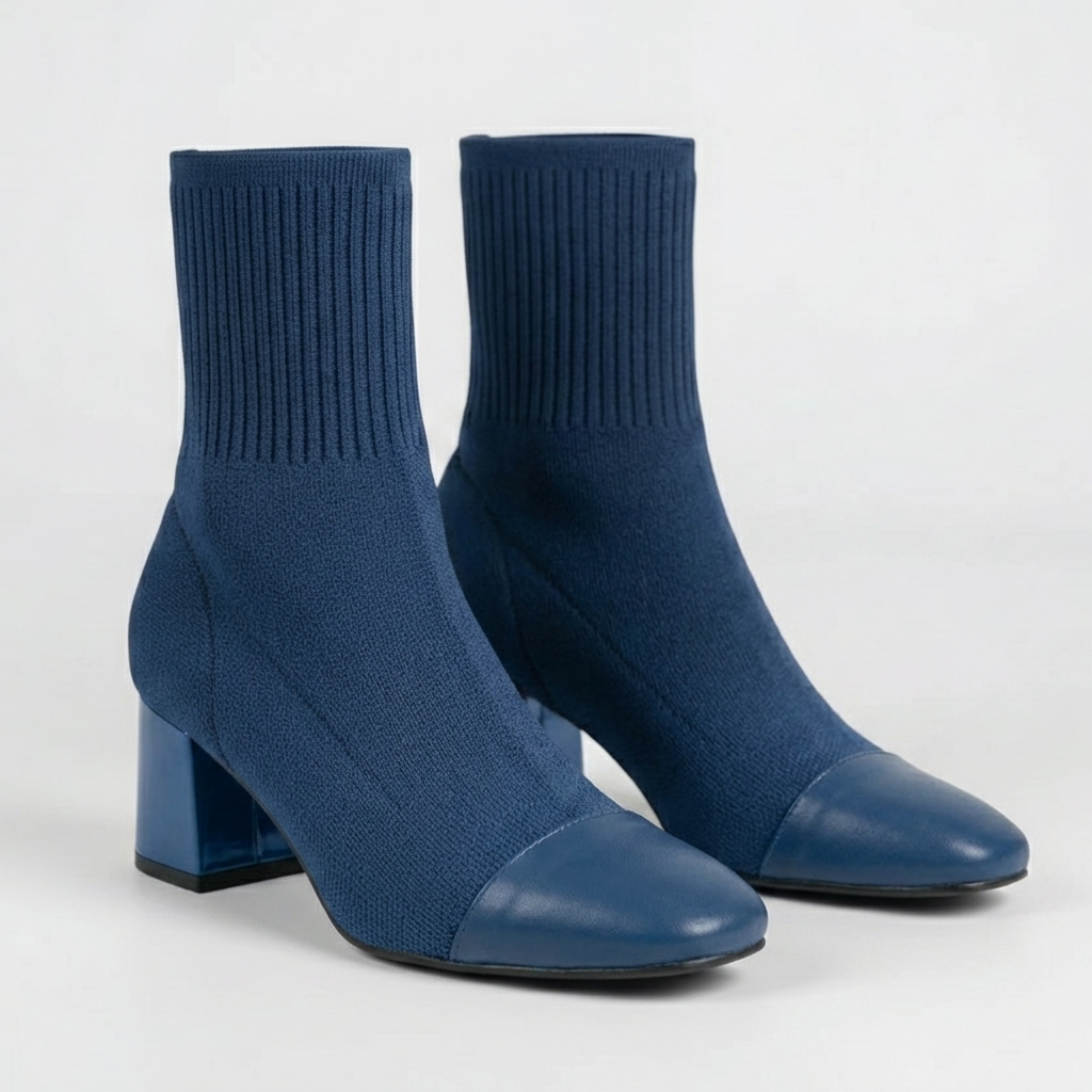 Bota de calcetín de punto con tacón cuadrado