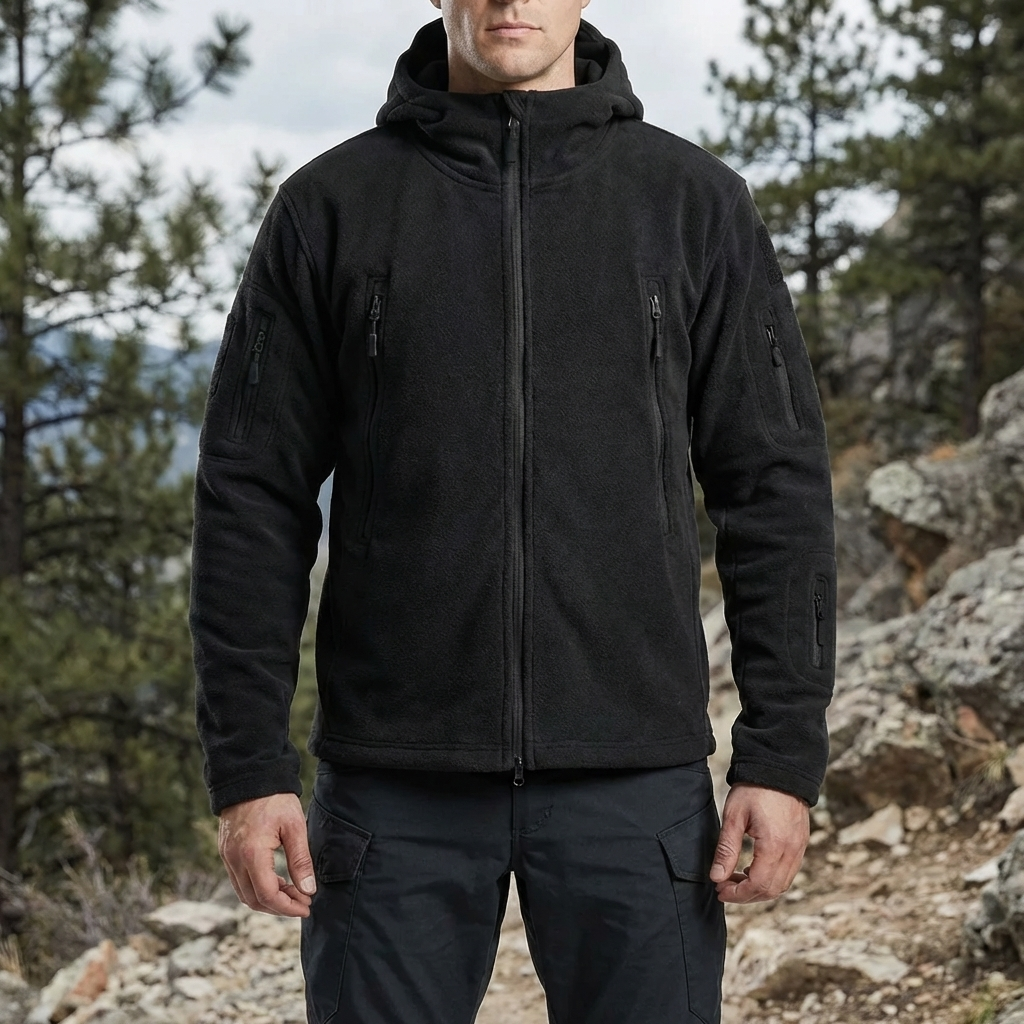 Chaqueta de Forro Polar con Capucha y Cremallera Completa para Hombres