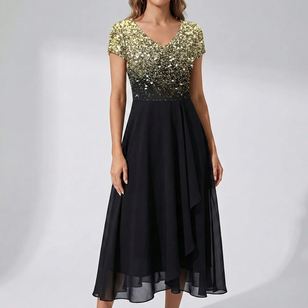 Vestido Midi con Estampado Floral y Cuello en V para Mujeres
