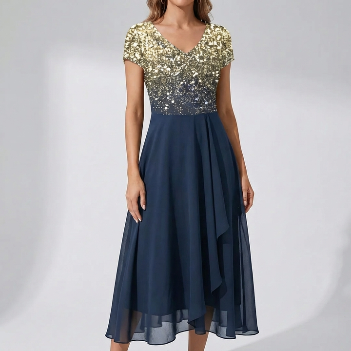 Vestido Midi con Estampado Floral y Cuello en V para Mujeres