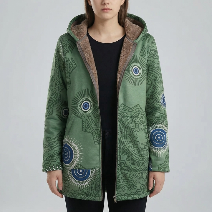 Abrigo de Invierno con Capucha Estampado Floral para Mujeres
