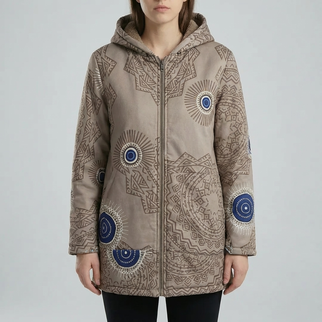 Abrigo de Invierno con Capucha Estampado Floral para Mujeres