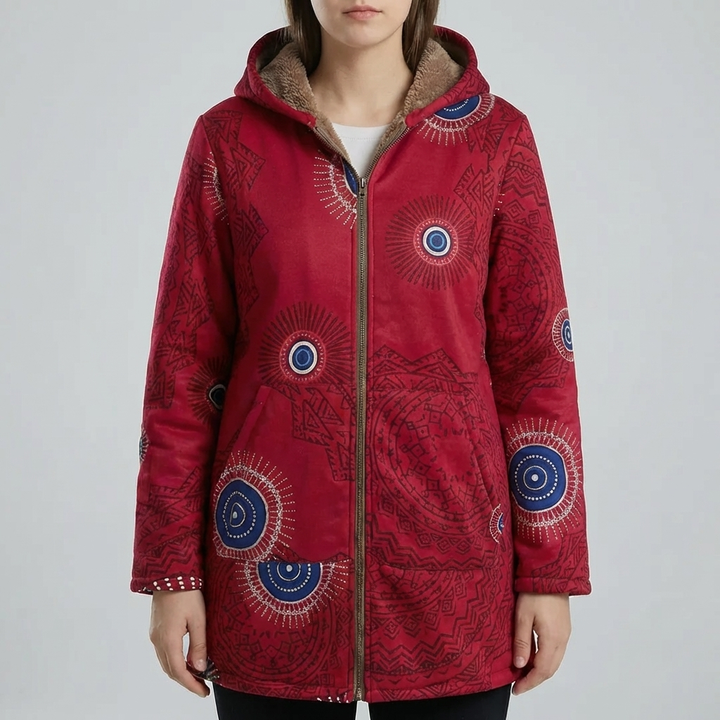 Abrigo de Invierno con Capucha Estampado Floral para Mujeres