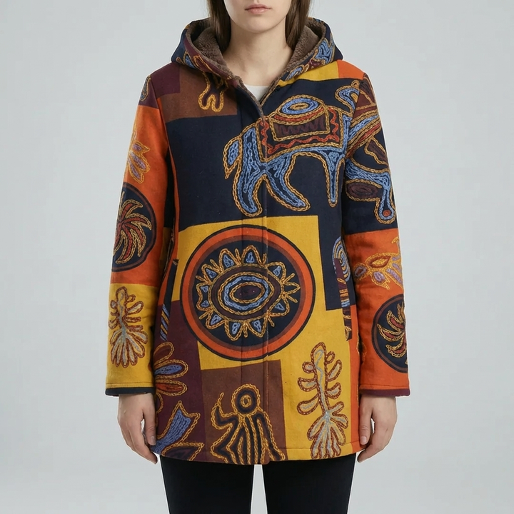 Abrigo de Invierno con Capucha Estampado Floral para Mujeres