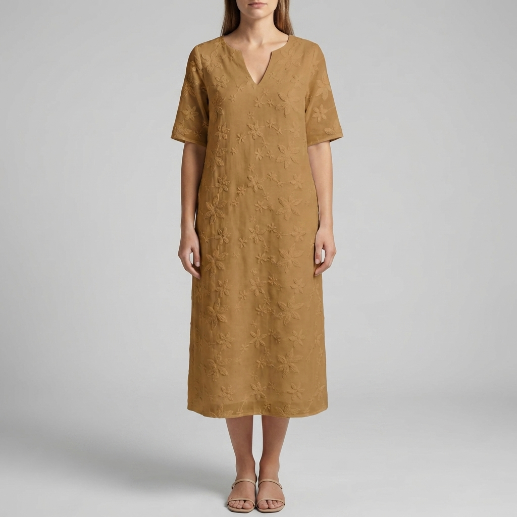 Vestido Midi Floral Con Escote En V