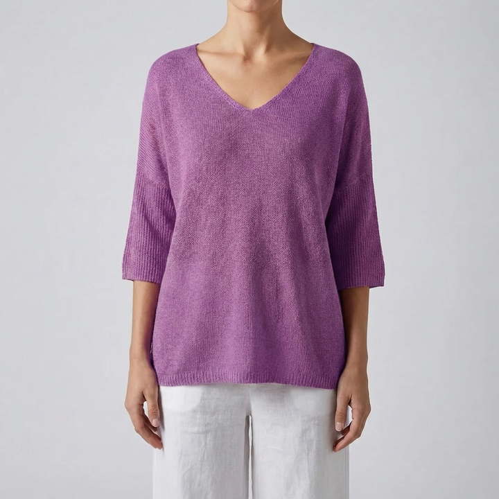 Top de Punto con Cuello en V para Mujeres