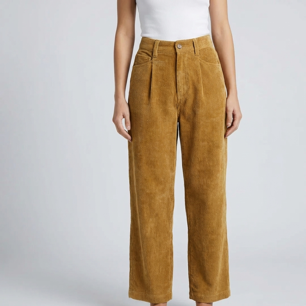 Pantalones de Terciopelo de Pata Recta de Alta Cintura