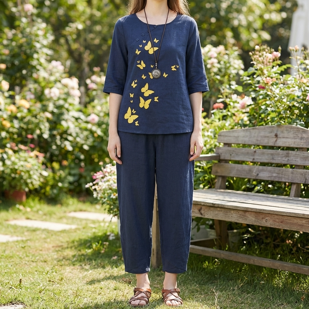 Conjunto Dos Piezas Floral Vintage para Mujeres