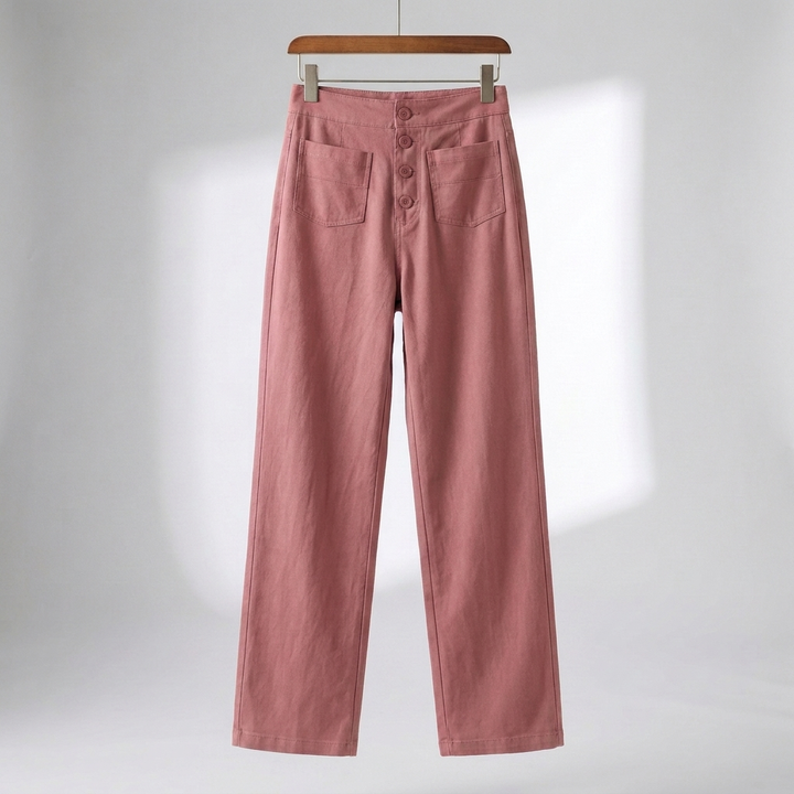 Pantalones de Pierna Recta de Cintura Alta para Mujeres