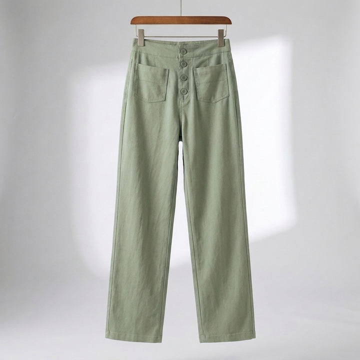 Pantalones de Pierna Recta de Cintura Alta para Mujeres