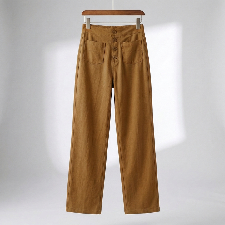 Pantalones de Pierna Recta de Cintura Alta para Mujeres