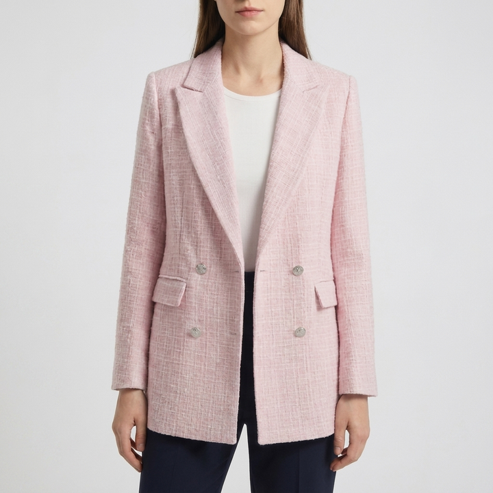 Blazer de Tweed a Doble Botón Personalizado para Mujeres