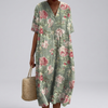 Vestido Floral de Verano para Mujeres – Cuello en V y Mangas Cortas
