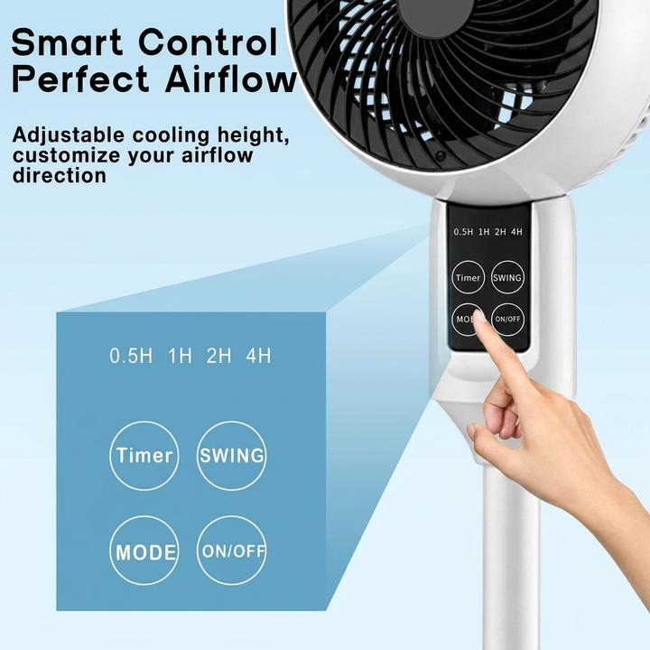 Ventilador de pedestal ajustable con oscilación 3D