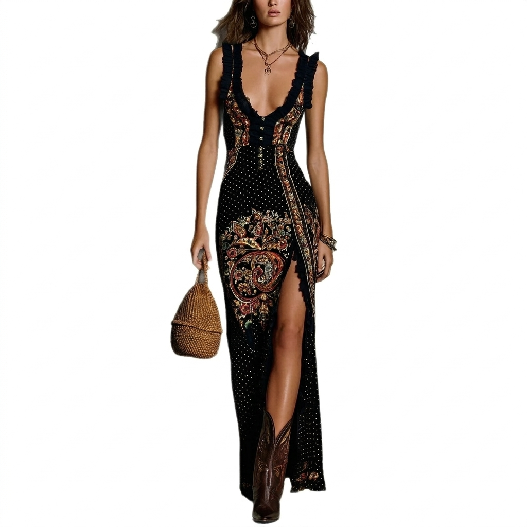 Vestido Elegante Sin Mangas Top Tank Falda Larga Dividida