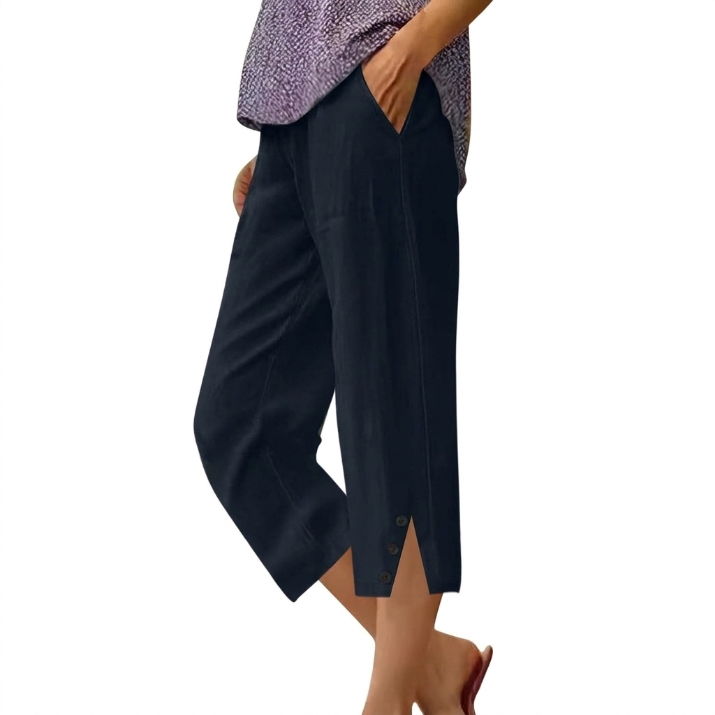 Pantalones Casuales Sueltos de Cintura Alta para Mujer con Bolsillos