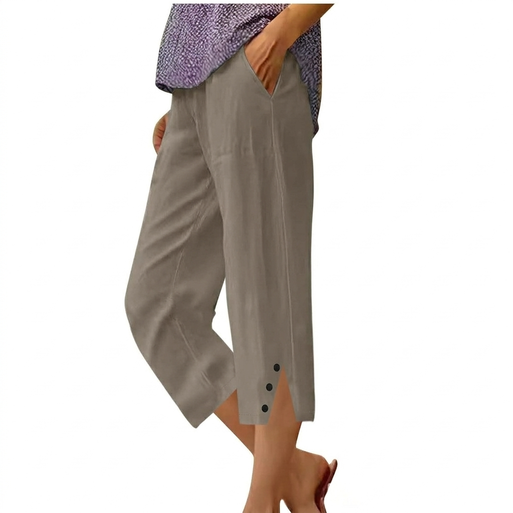 Pantalones Casuales Sueltos de Cintura Alta para Mujer con Bolsillos