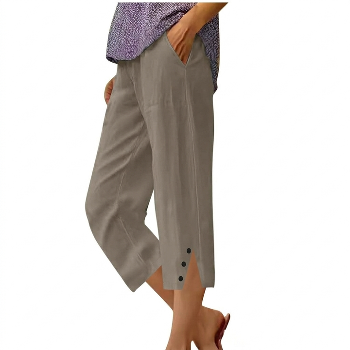 Pantalones Casuales Sueltos de Cintura Alta para Mujer con Bolsillos