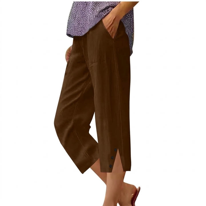 Pantalones Casuales Sueltos de Cintura Alta para Mujer con Bolsillos