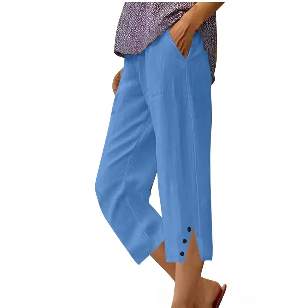 Pantalones Casuales Sueltos de Cintura Alta para Mujer con Bolsillos