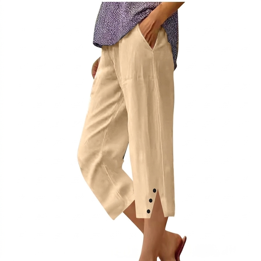 Pantalones Casuales Sueltos de Cintura Alta para Mujer con Bolsillos