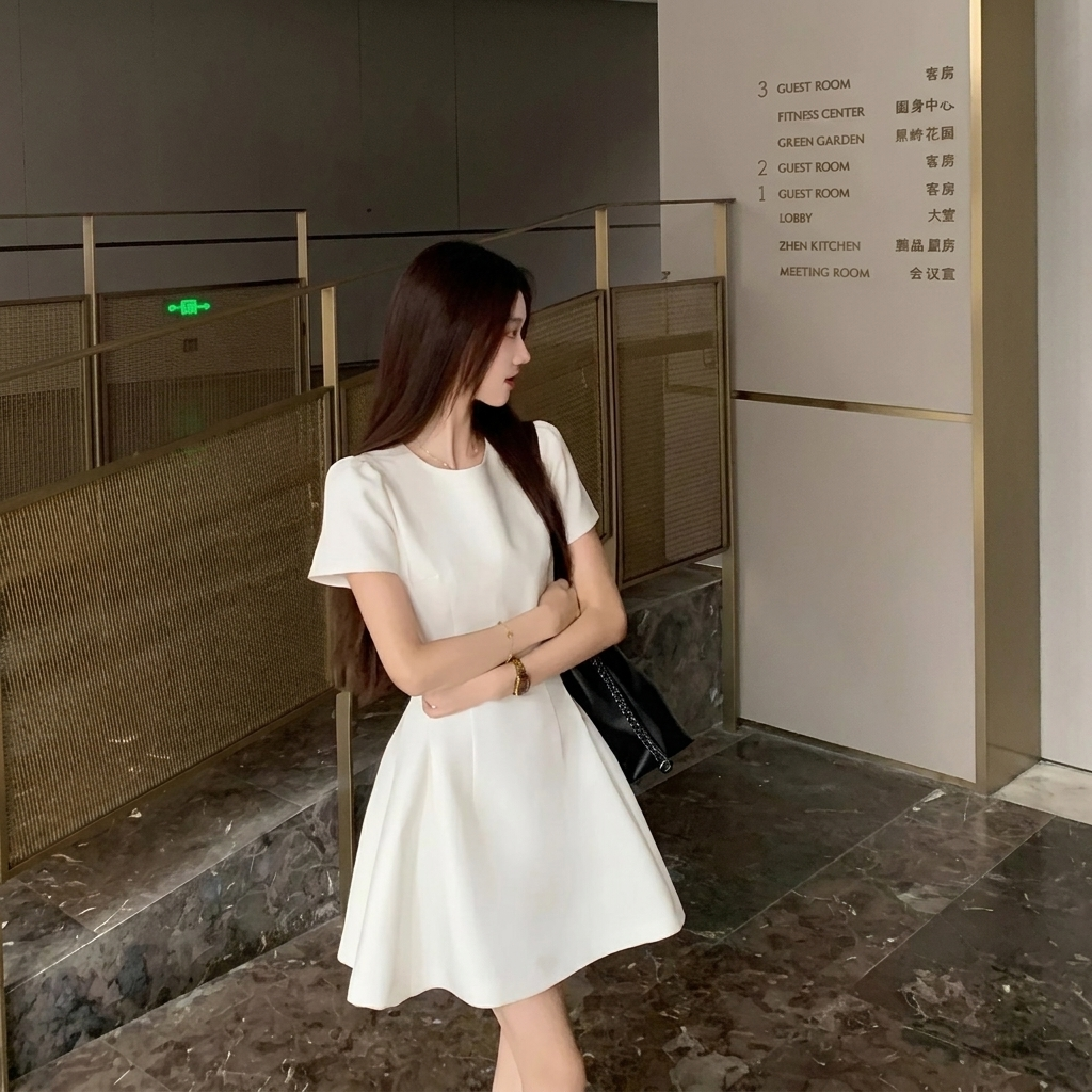 Vestido Corto Elegante de Manga Corta que Hace que las Figuras Pequeñas Luzcan Más Altas