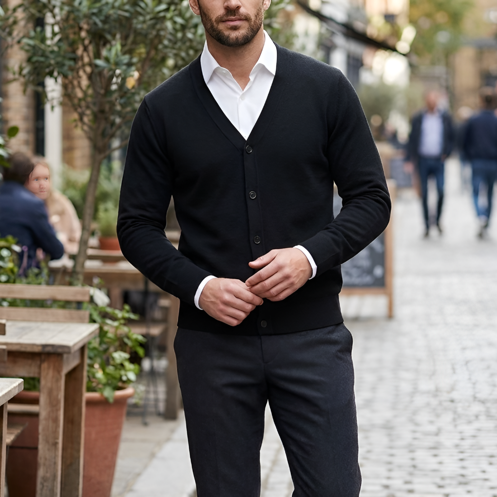 Cardigan de Frente con Botones V para Hombres