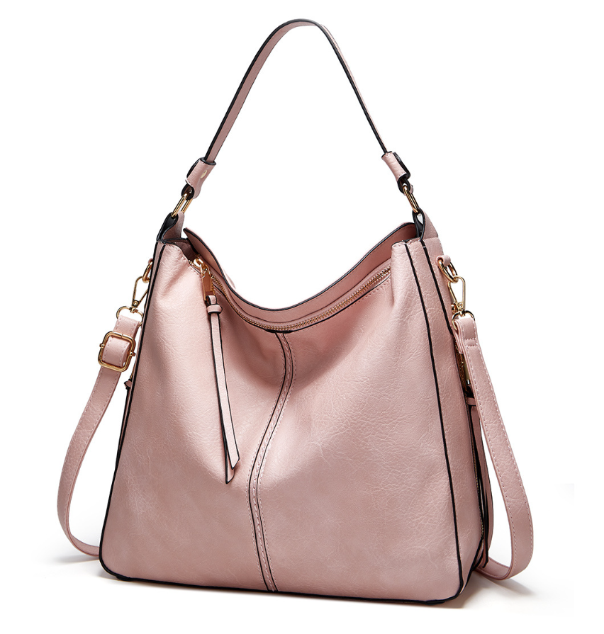 Bolso de Hombro de Cuero Clásico con Detalles en Oro Sutil
