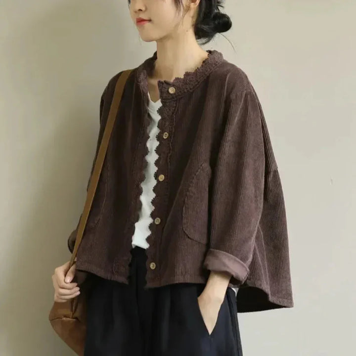 Chaqueta de Mujer con Detalle de Punto de Corduroy