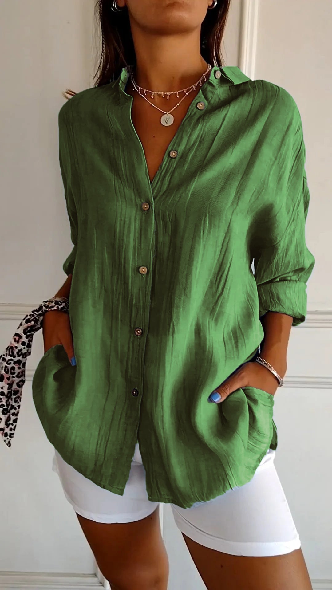 Blusa Elegante de Lino con Cuello en V para Mujer