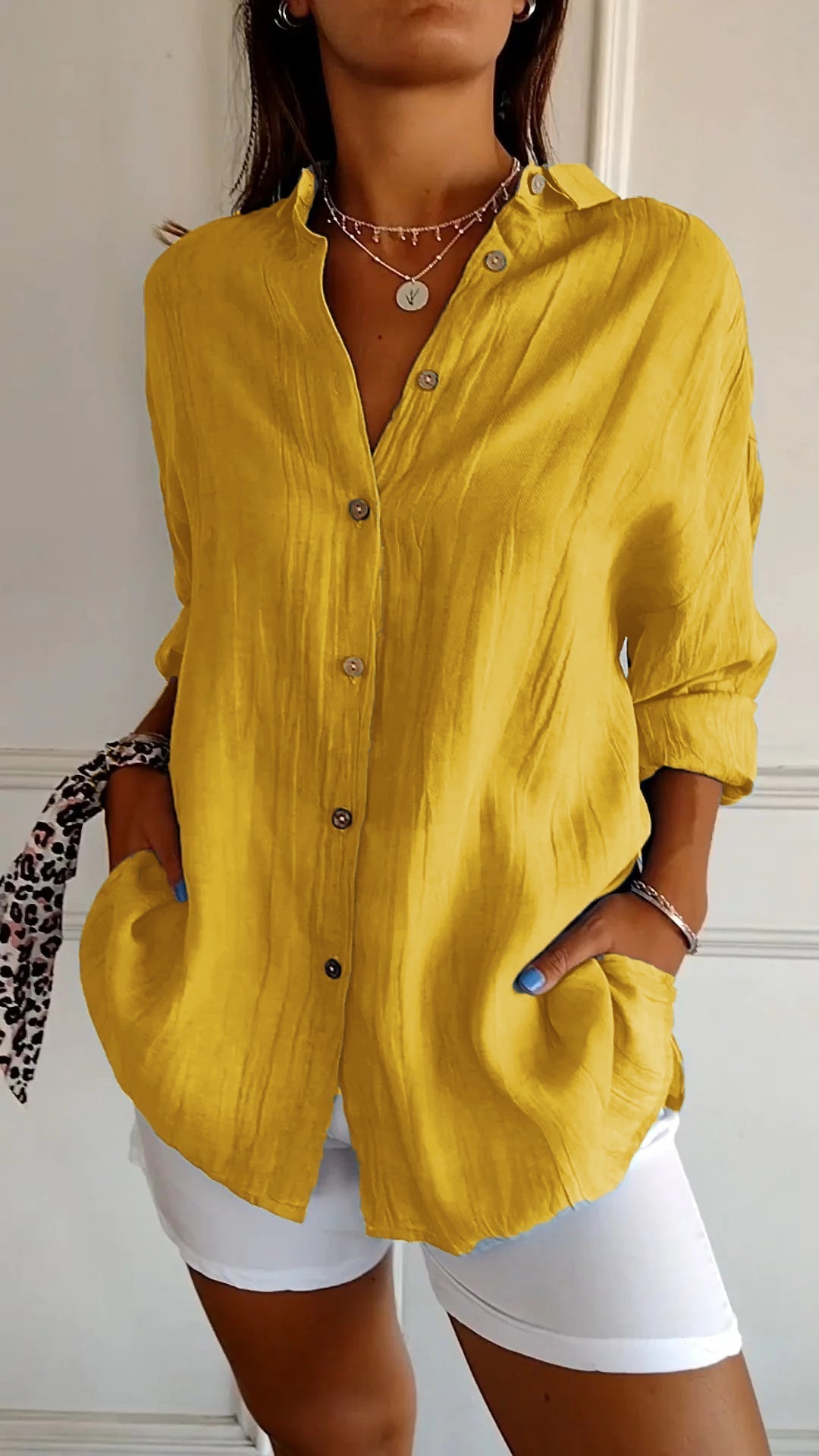 Blusa Elegante de Lino con Cuello en V para Mujer