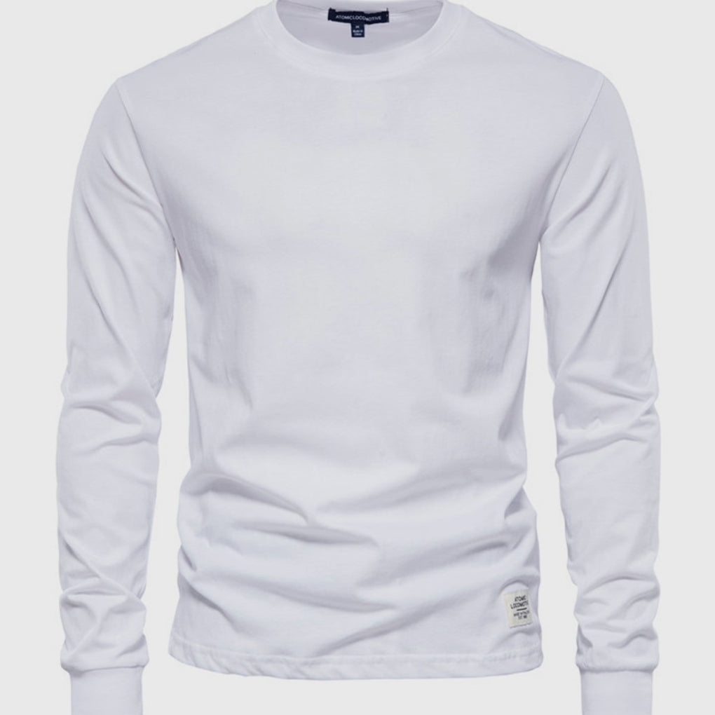 Camisa de algodón de manga larga para hombres con cuello redondo