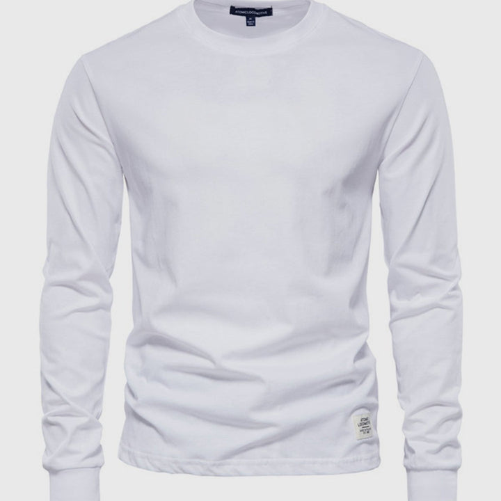 Camisa de algodón de manga larga para hombres con cuello redondo
