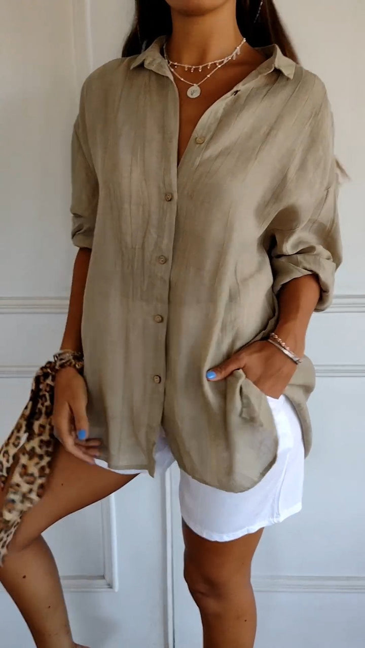Blusa Elegante de Lino con Cuello en V para Mujer